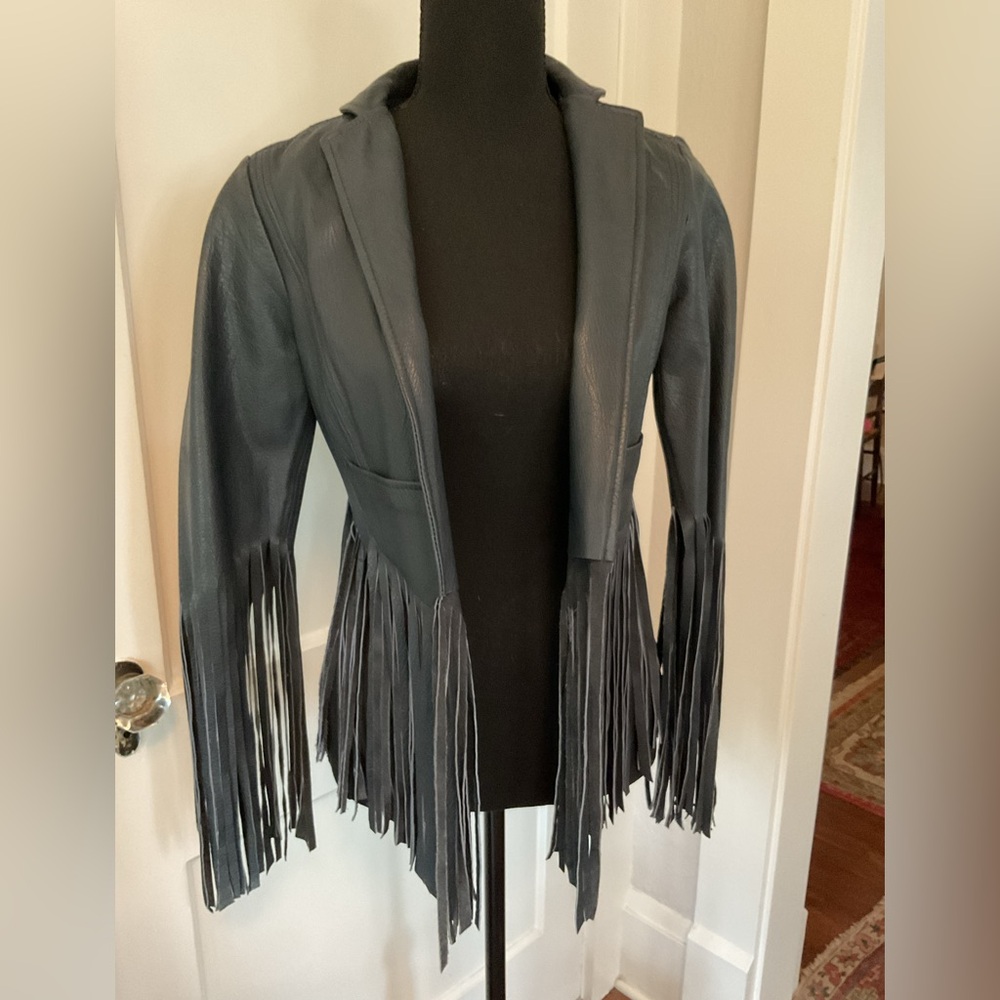 Kate Moss Top Shop leather fringe jacket